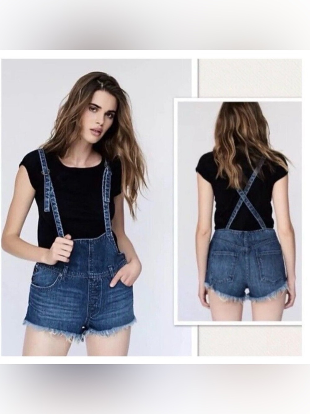 Free People Denim Cutoff Short Overalls - Blue Women’s Size 31